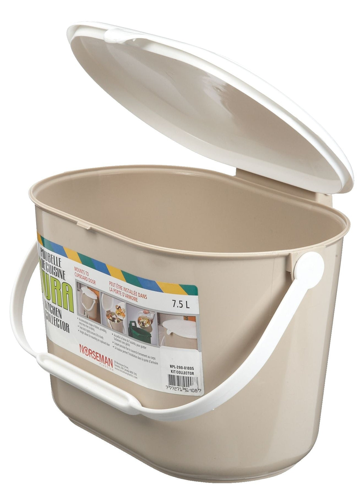Orbis Plastic Compost Bin with Handle, White/Beige, 7-L