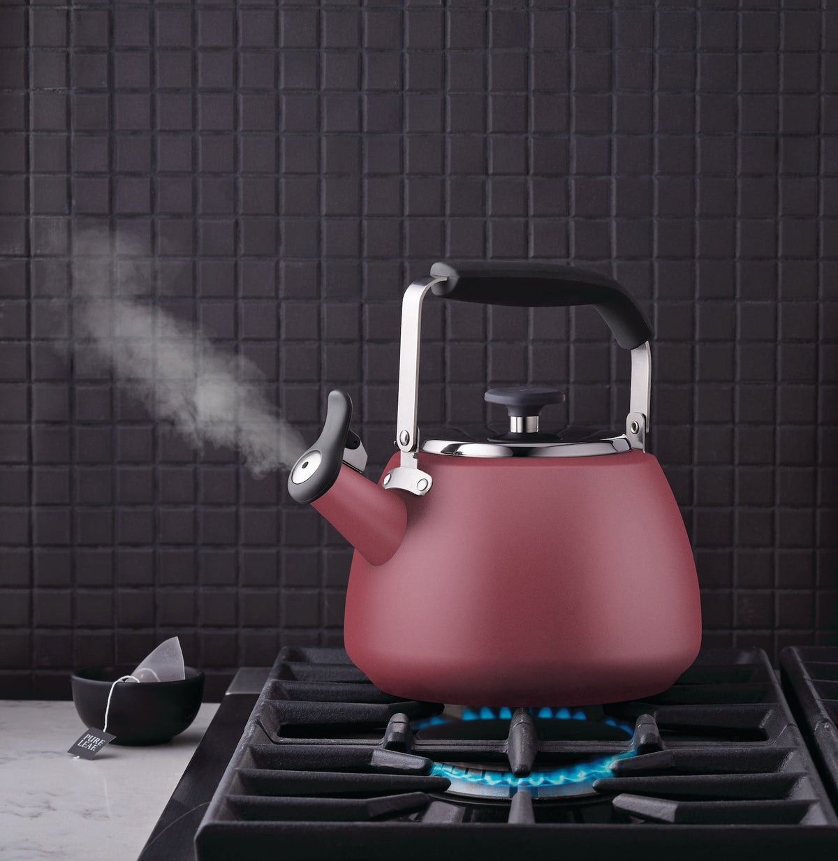 PADERNO Stainless Steel Stovetop Kettle, 1.9-L, Red