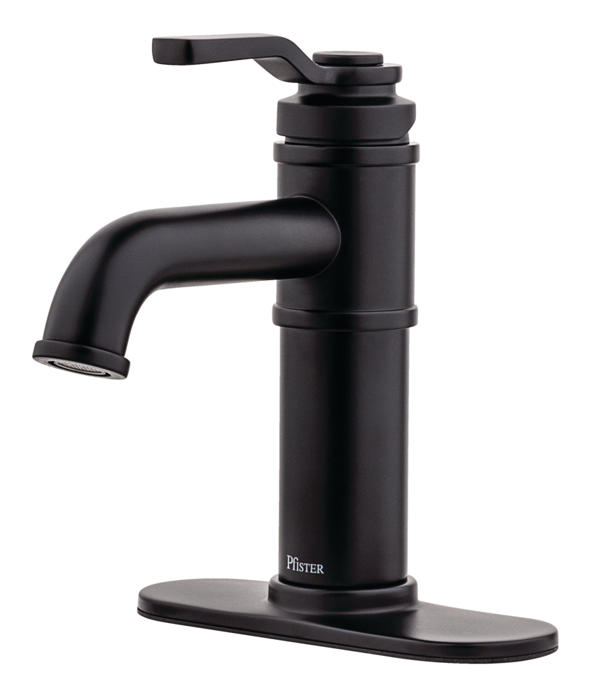 Pfister Breckenridge Single Handle High Arc Bathroom Sink Faucet, Push & Seal Drain, WaterSense Certified, Black
