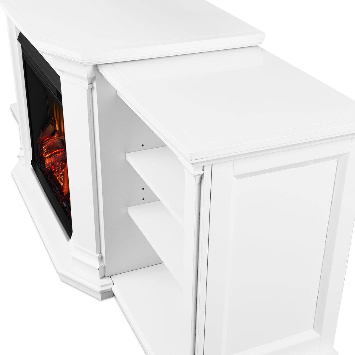 Real Flame Valmont Media Indoor Electric Fireplace TV Stand, 74-in, 1500W, Includes Remote Control & Firebox, White