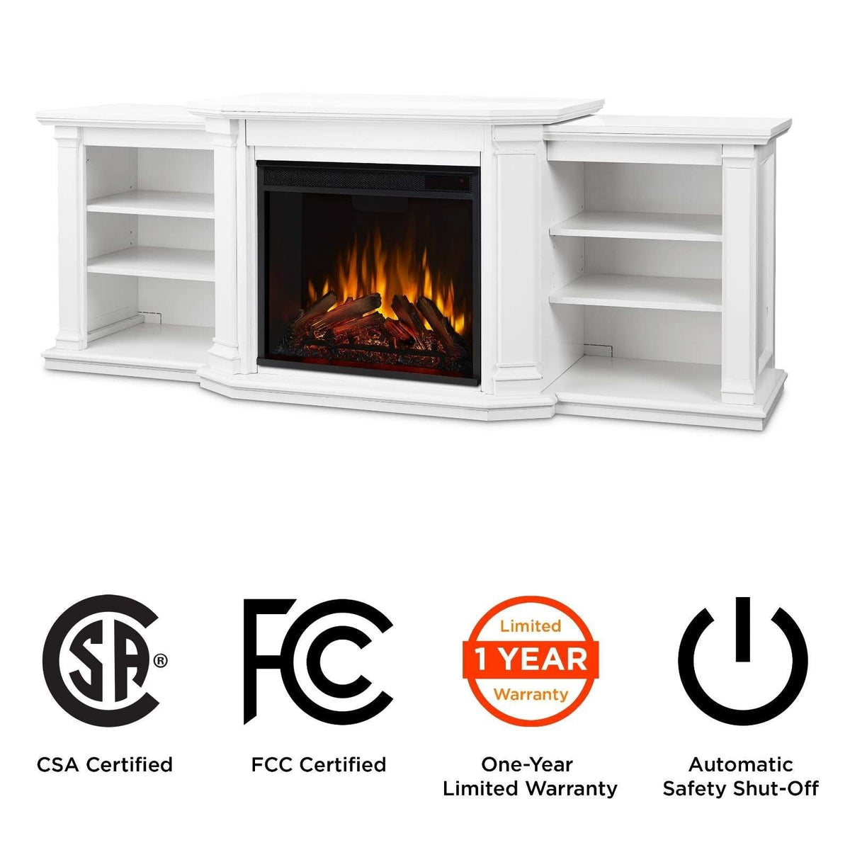 Real Flame Valmont Media Indoor Electric Fireplace TV Stand, 74-in, 1500W, Includes Remote Control & Firebox, White