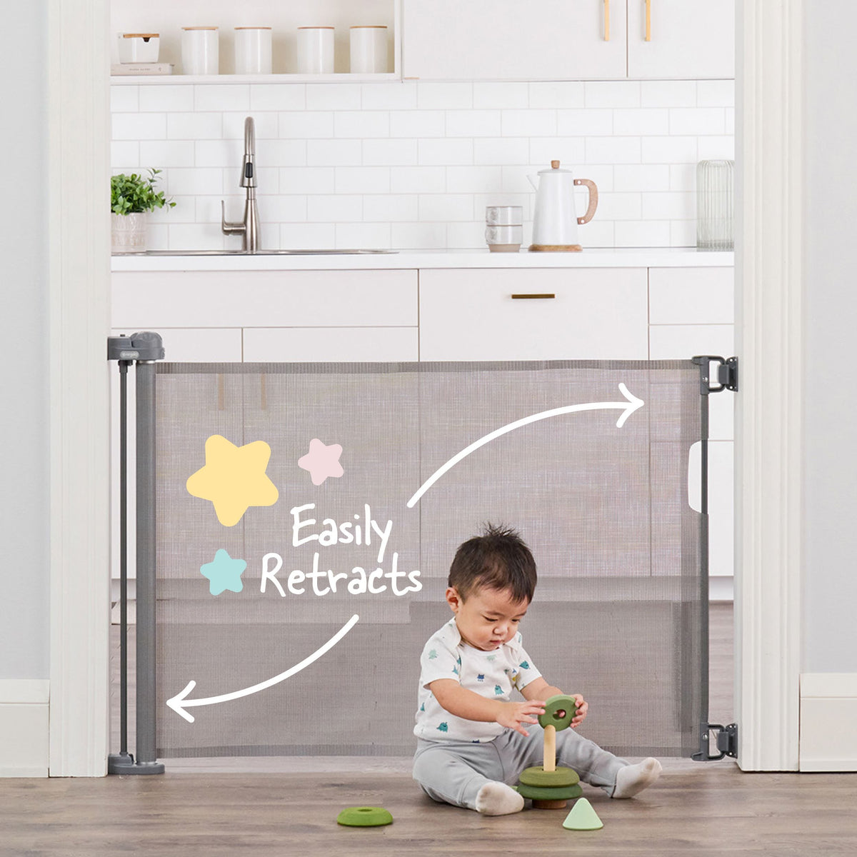 Regalo Retractable Baby Safety Gate, 50-in, Grey