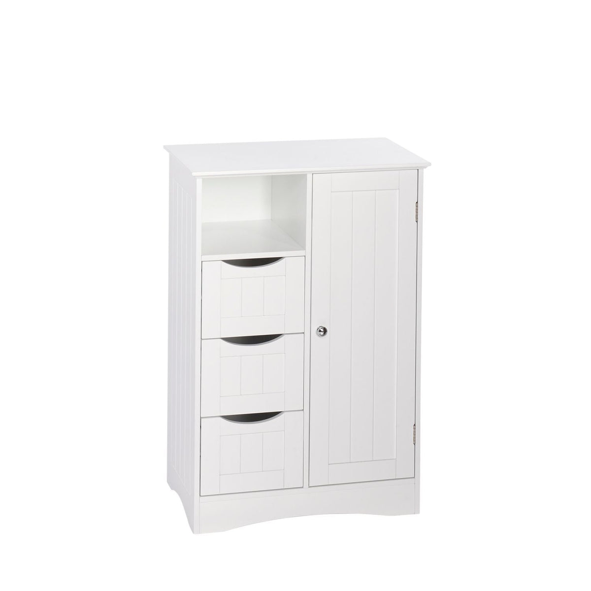 RiverRidge Home Ashland Single Door Bathroom & Laundry Storage Cabinet with 3 Drawers, Open Cubby & Adjustable Shelf, White