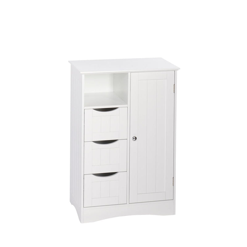 RiverRidge Home Ashland Single Door Bathroom & Laundry Storage Cabinet with 3 Drawers, Open Cubby & Adjustable Shelf, White