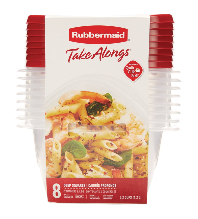 Rubbermaid Take Alongs Deep Plastic Food Storage Containers with Lids, 1.2 L (5.2 Cup), 8 Count