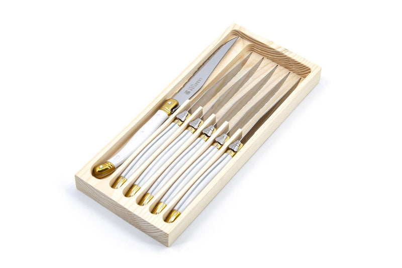 Sabatier Laguiole Steak Knife Set, White/Gold, 6-pc