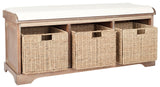 Safavieh Lonan Wicker Storage Bench, Grey Wash/White, 16.1-in x 47-in x 19.9-in