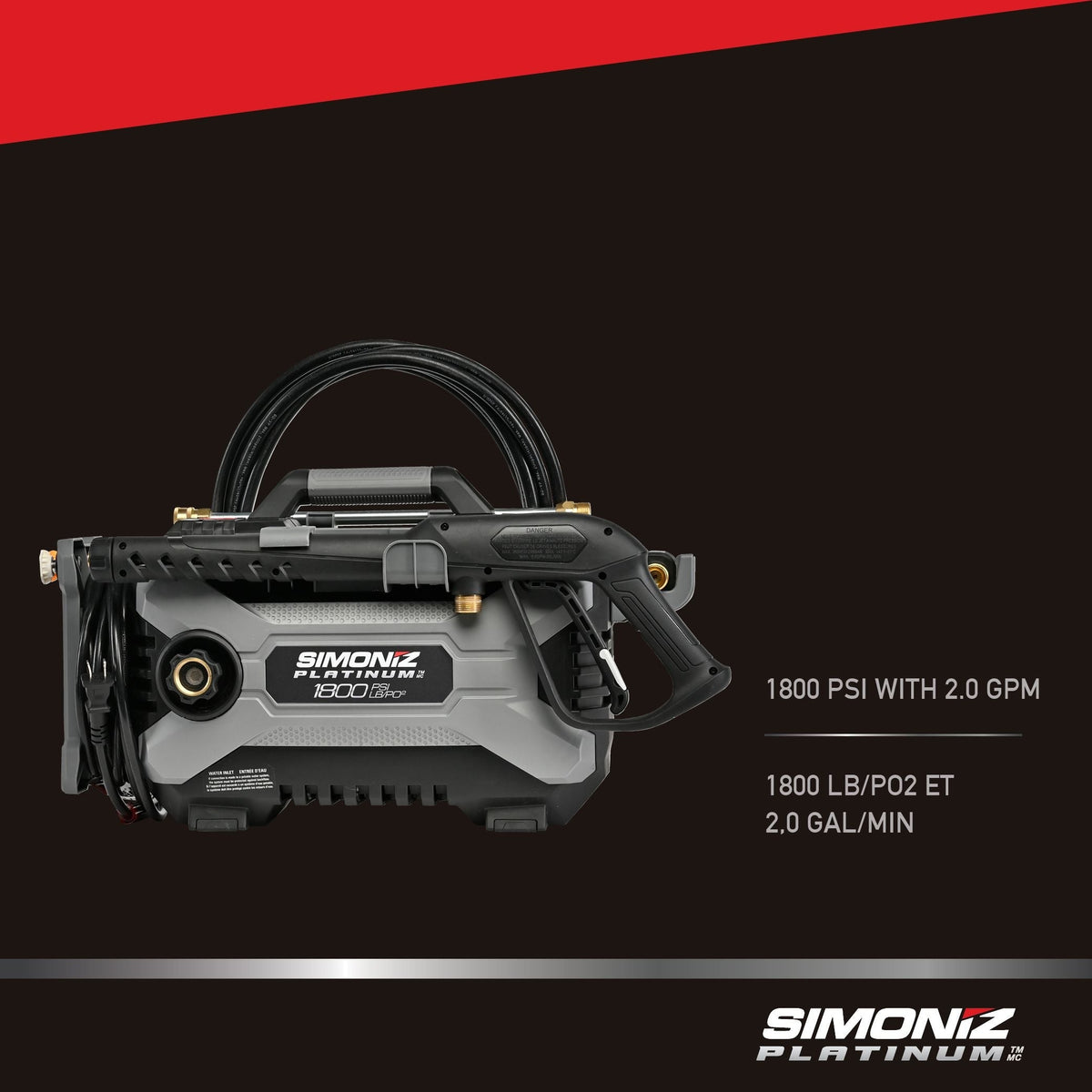 Simoniz Platinum1800 PSI 2.0 GPM Corded Cold Water Brushed Electric Pressure Washer with Foam Blaster