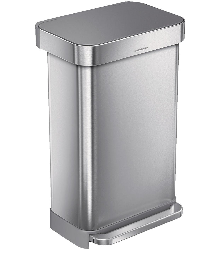 simplehuman Stainless Steel and Plastic Rectangular Step Garbage Can, 45-L