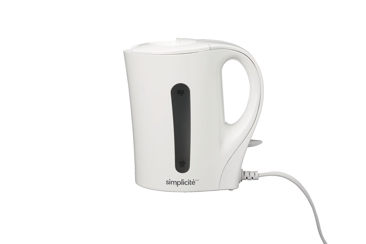 Simplicité Corded Electric Kettle with Auto Shut Off, White, 1-L