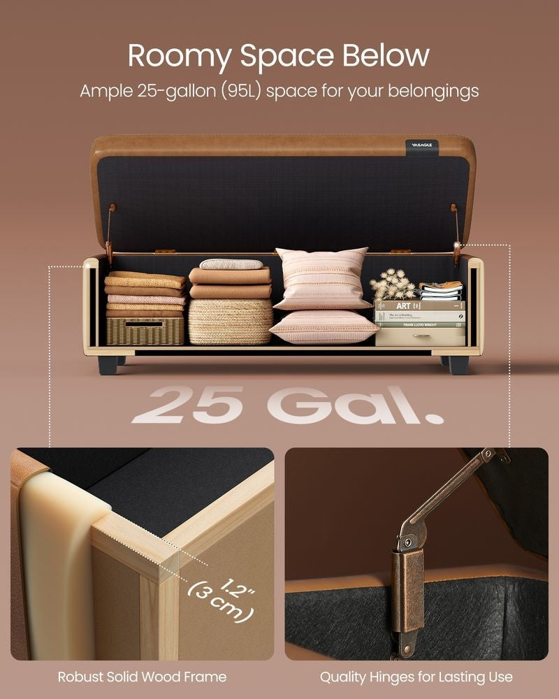 Songmics Home Mid-Century Modern Brown Storage Ottoman