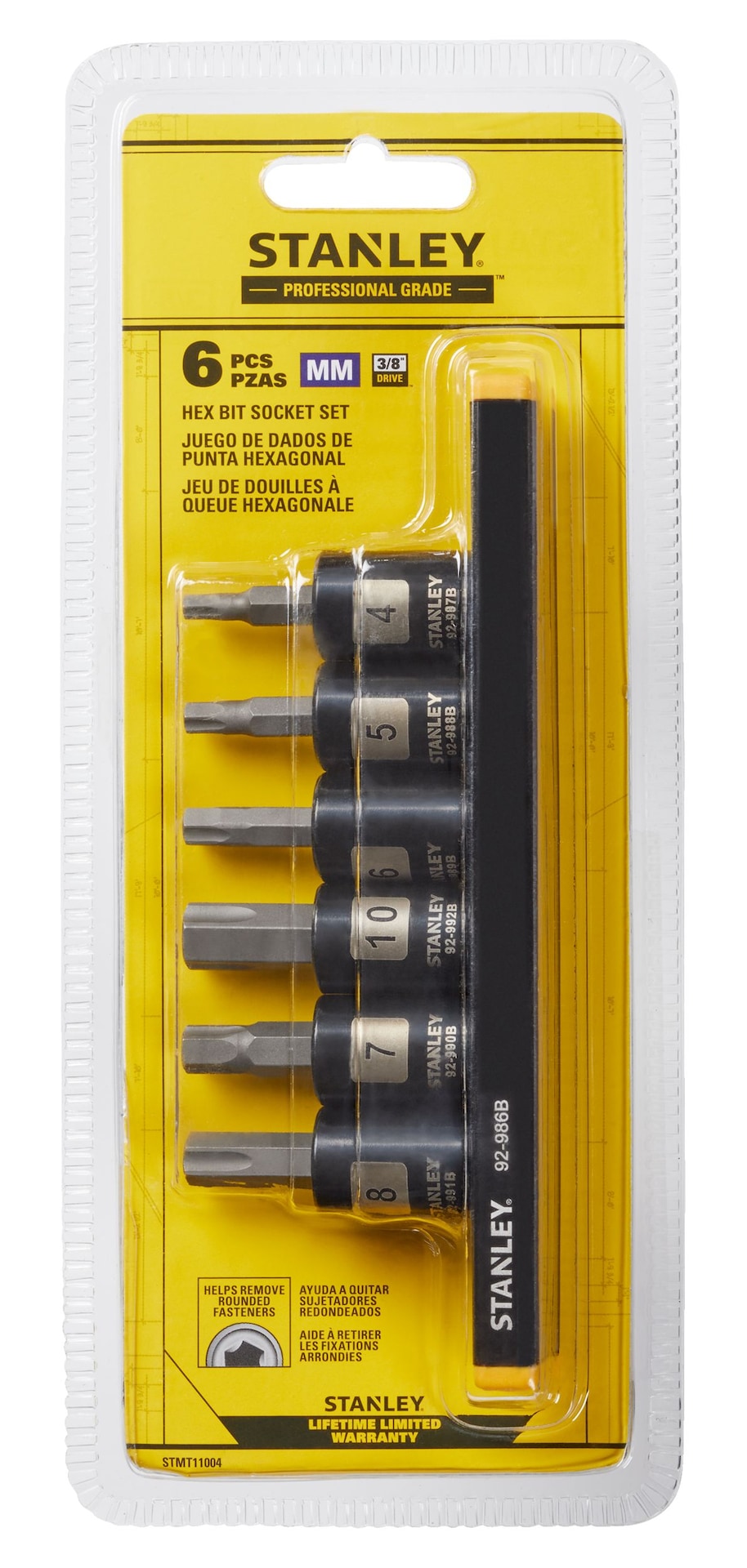 Stanley Professional Grade Black Chrome Hex Bit Socket Set, Metric, 6-pc