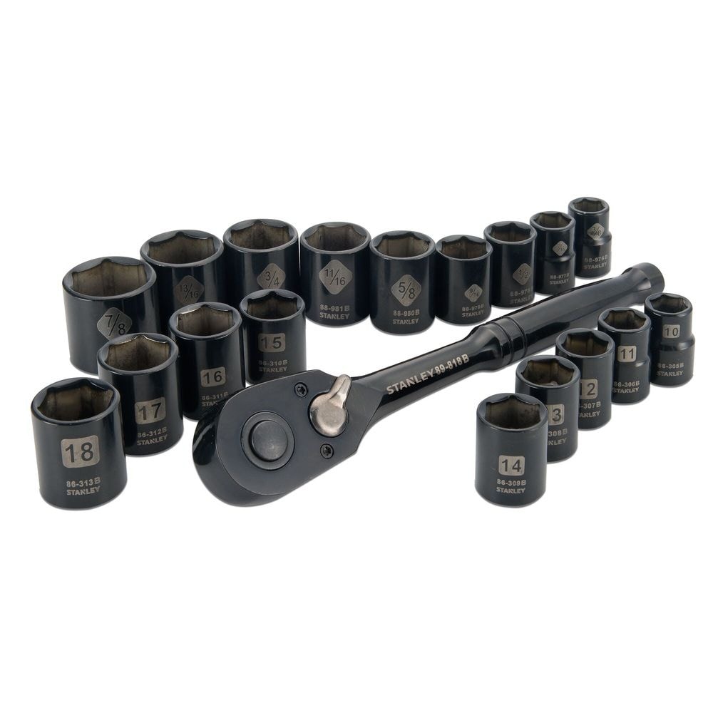 Stanley Professional Grade Black Chrome Socket Set, 19-pc, SAE/Metric