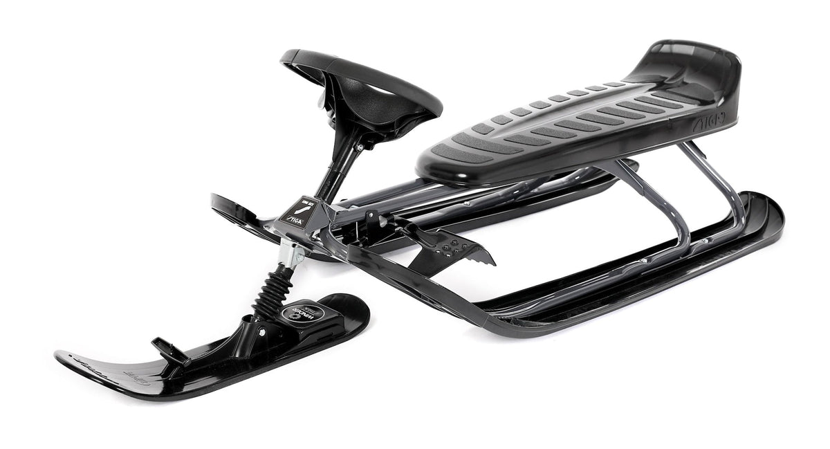 Stiga GT King Size Kids' 2-Person Winter Snow Racer Sled with Steering Wheel & Brakes, Grey