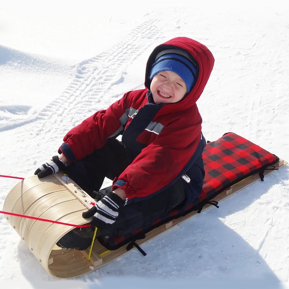 Streamridge Grizzly Kids' Traditional Vintage Wooden Winter Toboggan Sled & Seat Pad, 4-ft