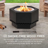 Sunjoy Hexagonal Low Smoke Stainless Steel Fire Pit, 26-in