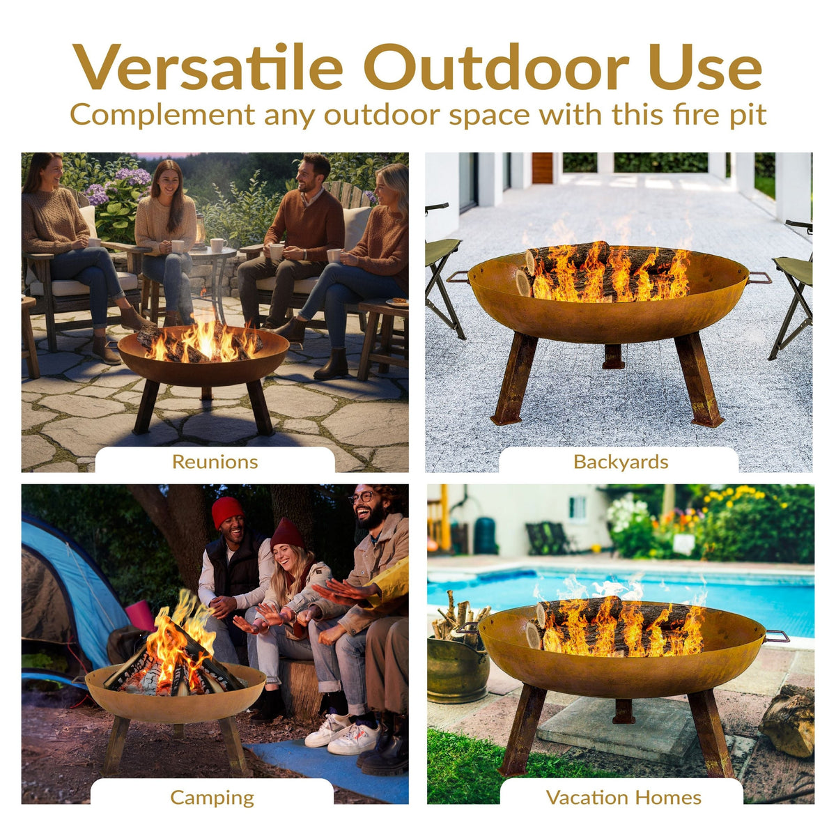 Sunnydaze Decor Rustic Cast Iron Fire Bowl, 30-in
