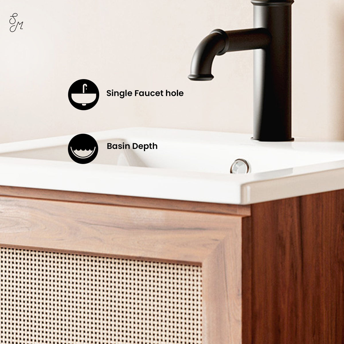 Swiss Madison Ceramic Square Vanity Sink Top, 18-in