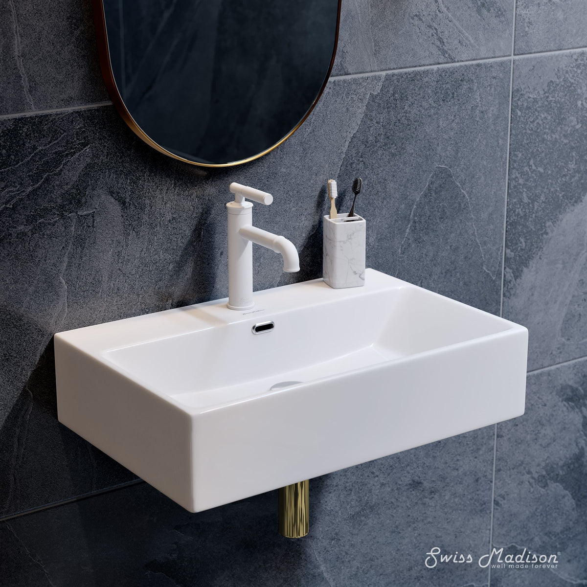 Swiss Madison Claire Rectangle Wall-Mount Bathroom Sink, 24-in