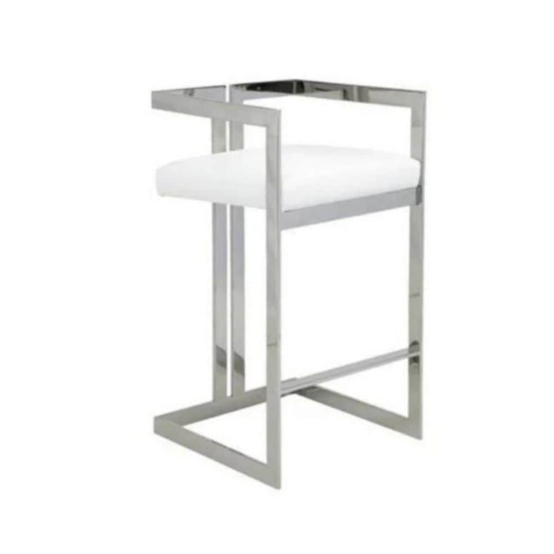 Take Me Home White Cushioned Harvey Stool with Silver Frame