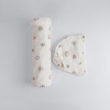 The Elk Baby Fruit Print Premium Organic Cotton Blanket and Beanie Set