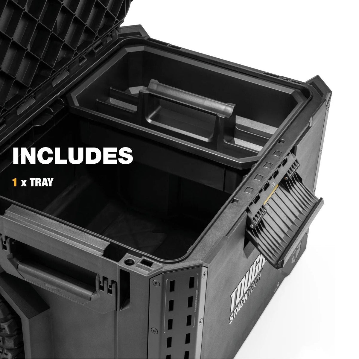 ToughBuilt StackTech Portable Modular Plastic/Metal Rolling Tool Box with Handle and Inner Tray, IP65-Rated, Black