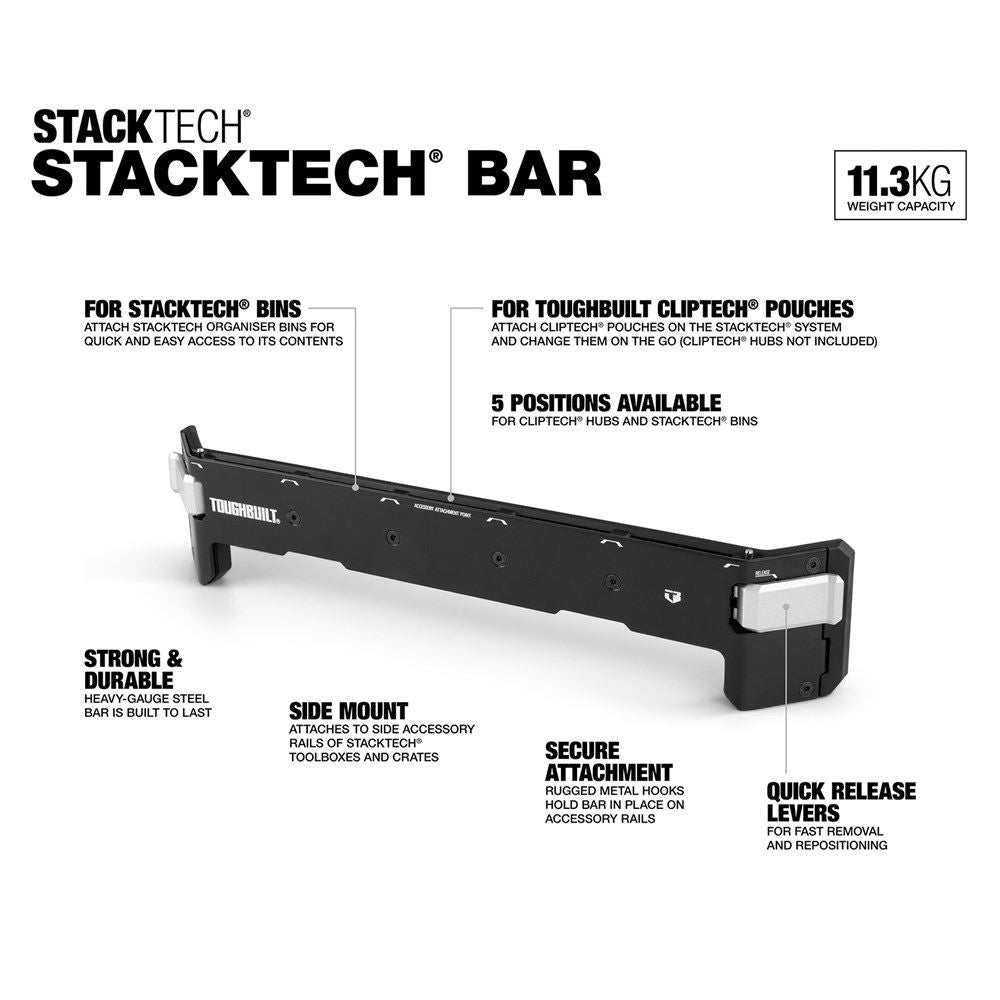 ToughBuilt StackTech Steel Bar for ClipTech Pouches & StackTech Bins, Black, 25-lb