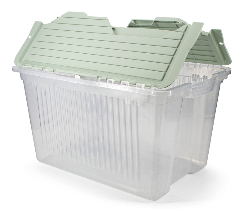 type A Transparent Stackable Storage Box with Flip-top Lid, 45-L, Eucalyptus