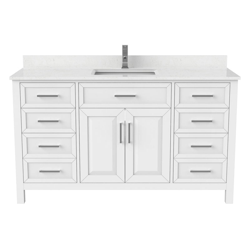 Urban Bathe Terrence Undermount Single Sink Stone Top Bathroom Vanity with Drawer & Cabinet Organizer, White, 60-in