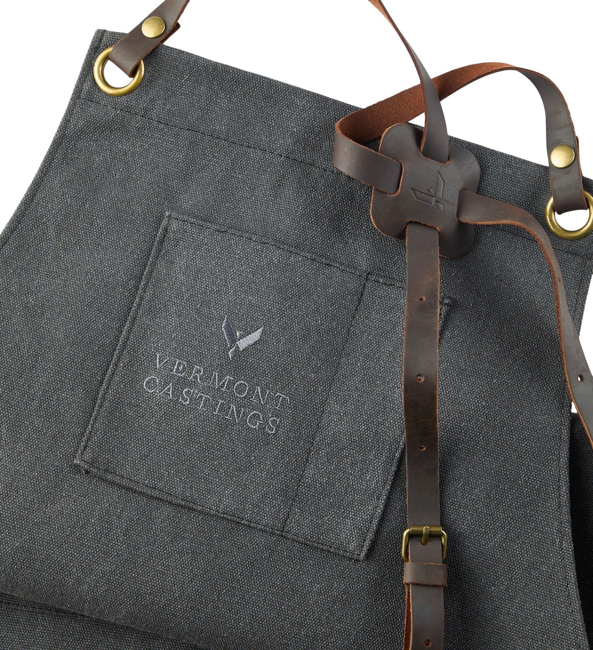 Vermont Castings Adjustable Canvas & Leather BBQ Grilling Apron with Pockets, Grey