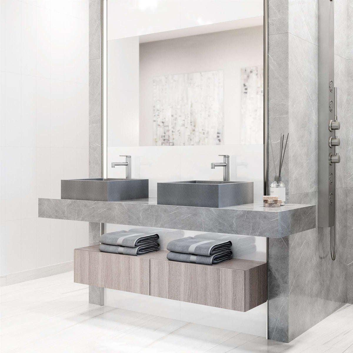 VIGO Alhambra Gothic Concreto Stone 15x15-in Deep Grey Bathroom Sink/Basin with Square Vessel