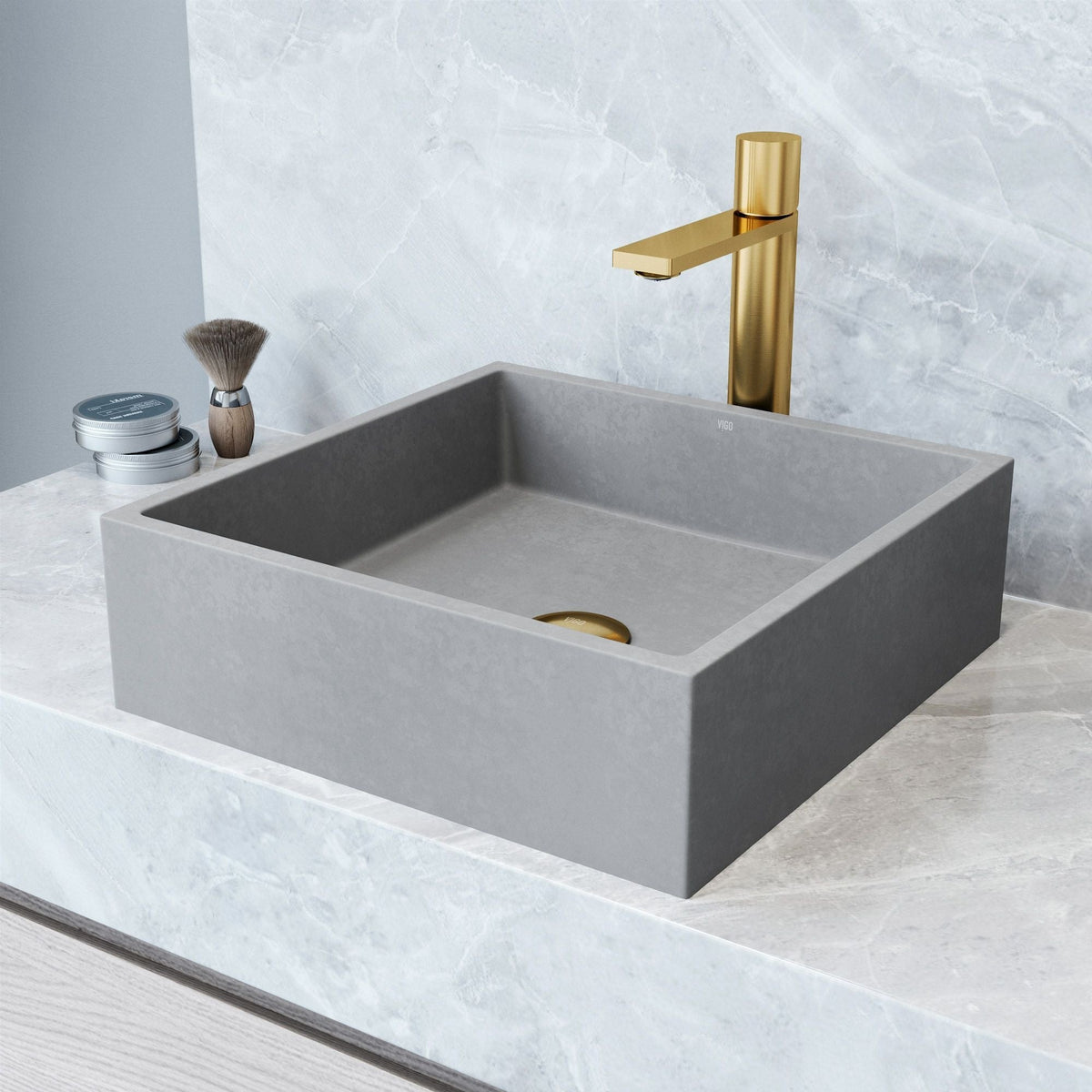 VIGO Alhambra Gothic Concreto Stone 15x15-in Deep Grey Bathroom Sink/Basin with Square Vessel