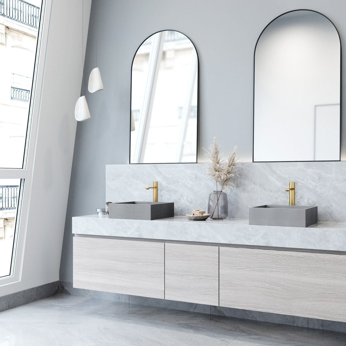 VIGO Alhambra Gothic Concreto Stone 15x15-in Deep Grey Bathroom Sink/Basin with Square Vessel