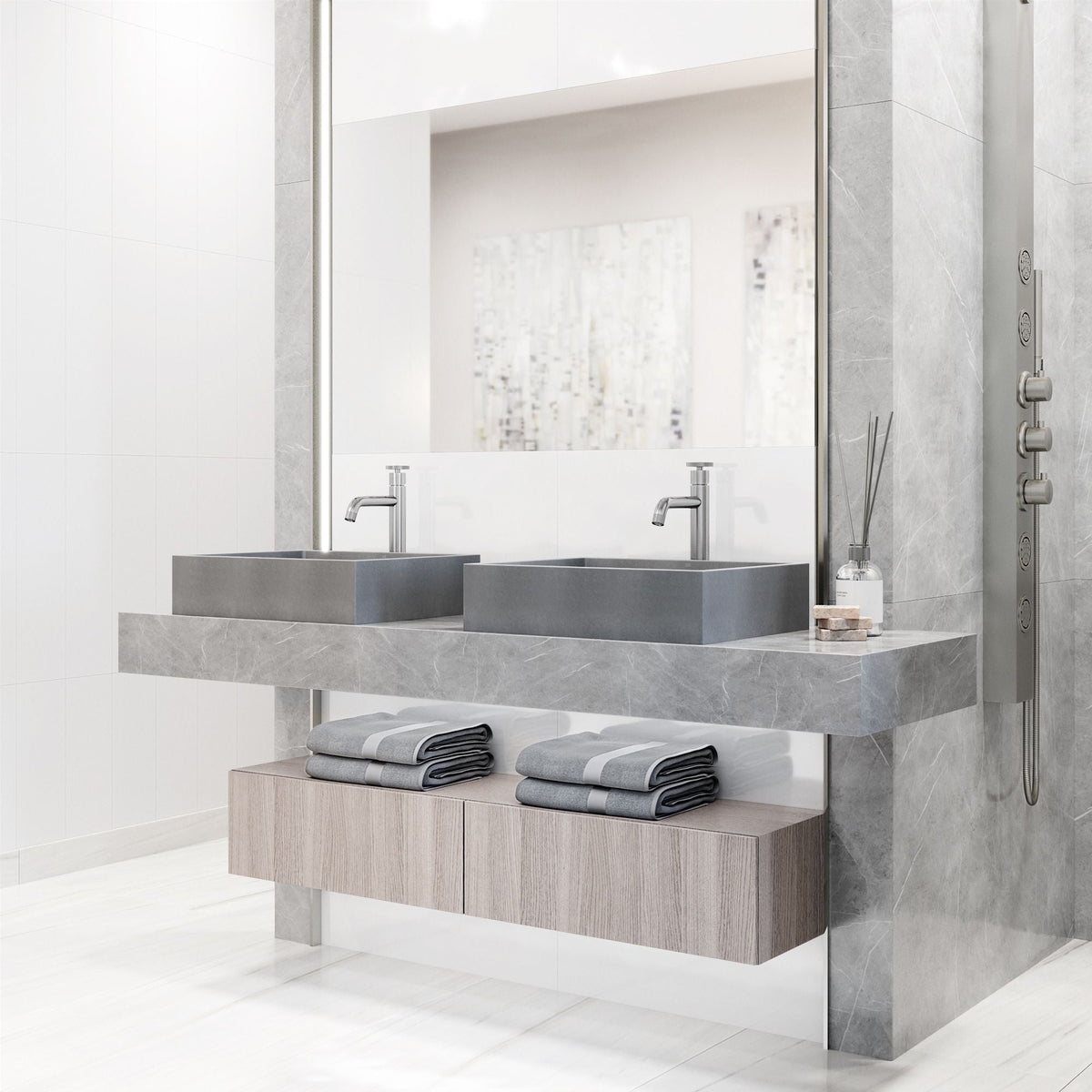 VIGO Coca Gothic ConcretoStone 19x15-in Deep Grey Bathroom Sink/Basin with Rectangular Vessel