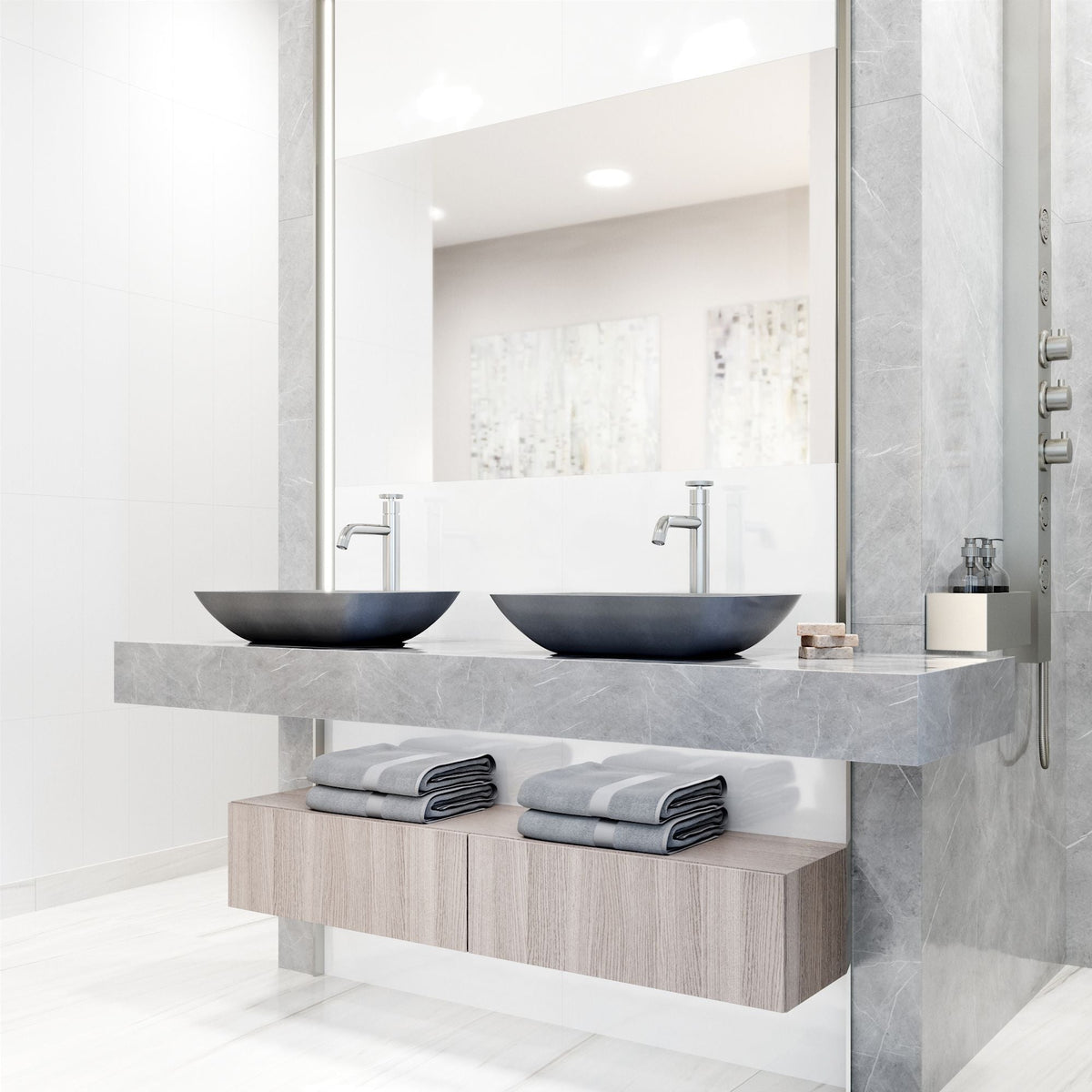 VIGO Duomo Gothic ConcretoStone Grey Bathroom Sink/Basin Set with Cass Faucet and Rectangular Vessel