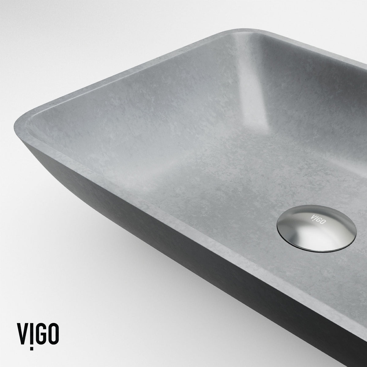 VIGO Duomo Gothic ConcretoStone Grey Bathroom Sink/Basin Set with Cass Faucet and Rectangular Vessel