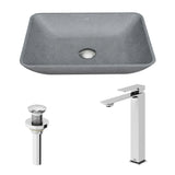 VIGO Duomo Gothic ConcretoStone Grey Bathroom Sink/Basin Set with Dunn Faucet and Rectangular Vessel
