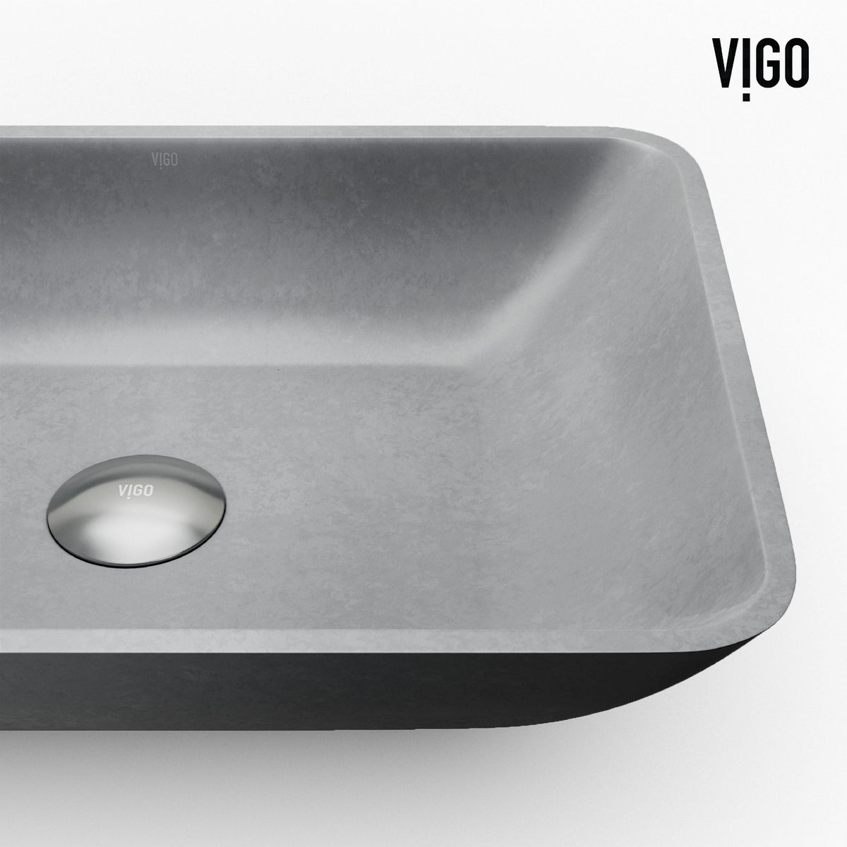 VIGO Duomo Gothic ConcretoStone Grey Bathroom Sink/Basin Set with Dunn Faucet and Rectangular Vessel