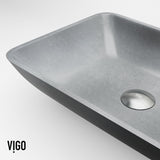 VIGO Duomo Gothic ConcretoStone Grey Bathroom Sink/Basin Set with Dunn Faucet and Rectangular Vessel