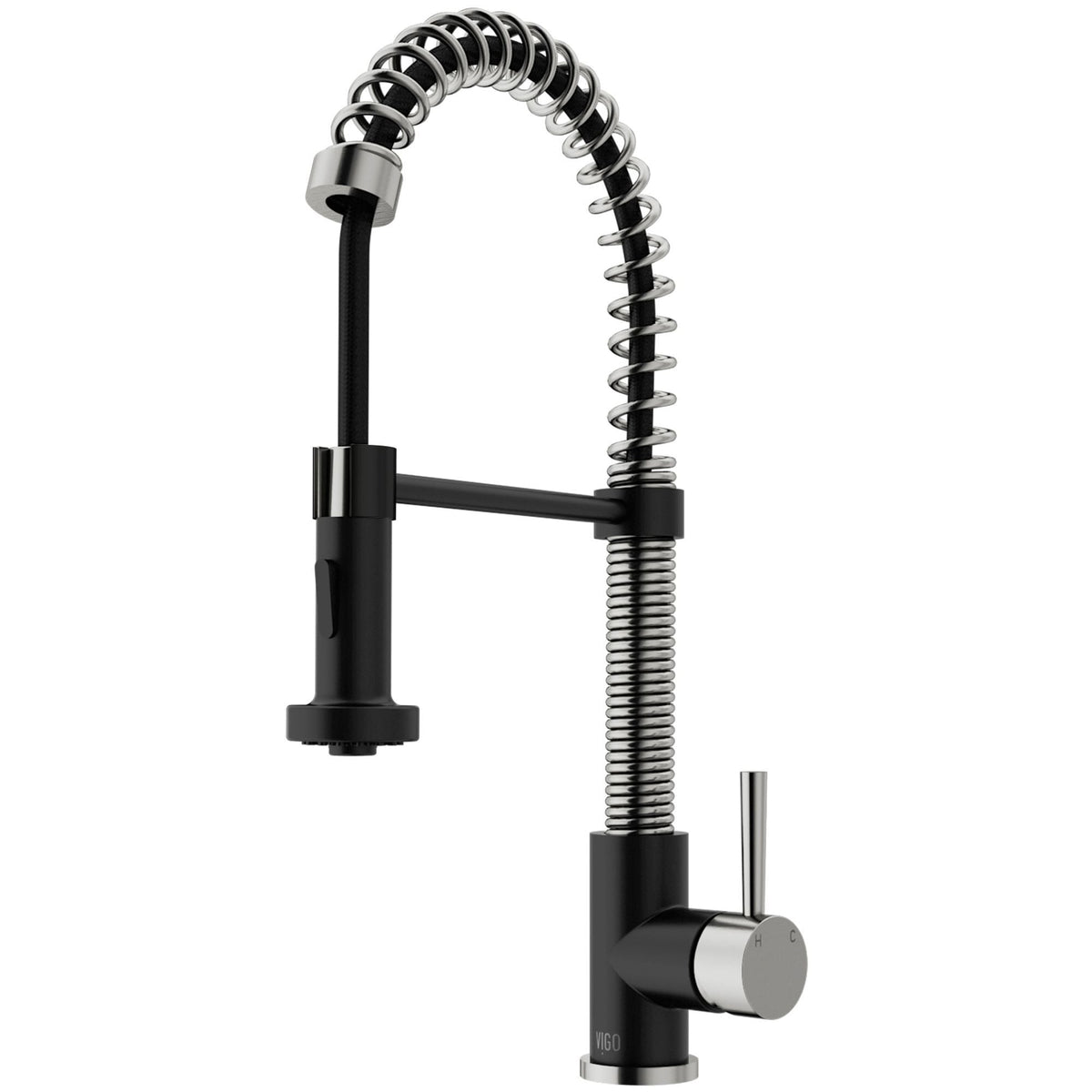 VIGO Edison Single Handle Pull Down Kitchen Faucet, Stainless Steel/Matte Black