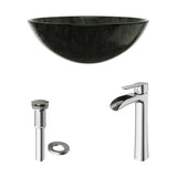 VIGO Glass Grey Onyx Bathroom Sink/Basin Set with Niko Faucet and Round Vessel