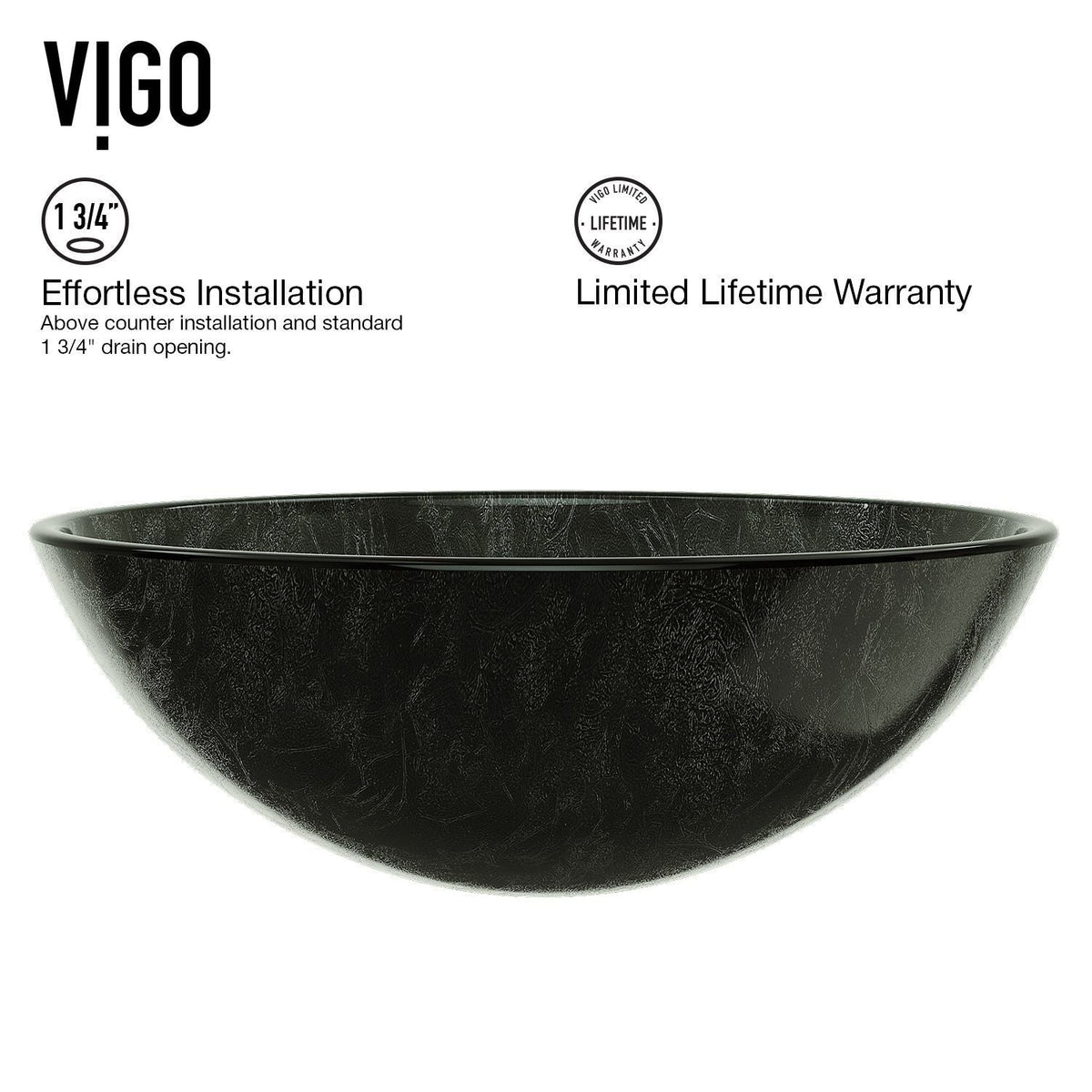 VIGO Glass Grey Onyx Bathroom Sink/Basin Set with Niko Faucet and Round Vessel