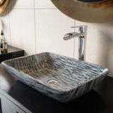 VIGO Glass Rectangular Vessel Bathroom Sink/Basin with Rounded Edges & Deep Bowl, Titanium