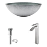 VIGO Glass Simply Silver Bathroom Sink/Basin Set with Chrome Duris Faucet and Round Vessel