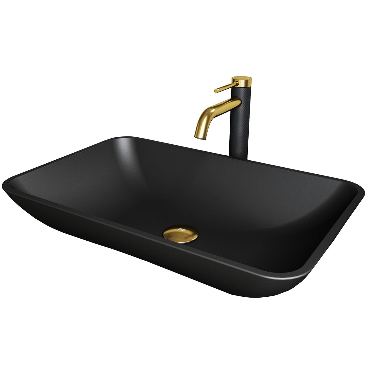 VIGO Hadyn MatteShell Matte Black Bathroom Sink/Basin Set with Lexington Faucet and Rectangular Vessel