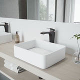 VIGO Jasmine MatteStone 18x15-in Deep White Bathroom Sink/Basin with Rectangular Vessel