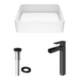 VIGO Jasmine MatteStone White Bathroom Sink/Basin Set with Amada Faucet and Rectangular Composite Vessel
