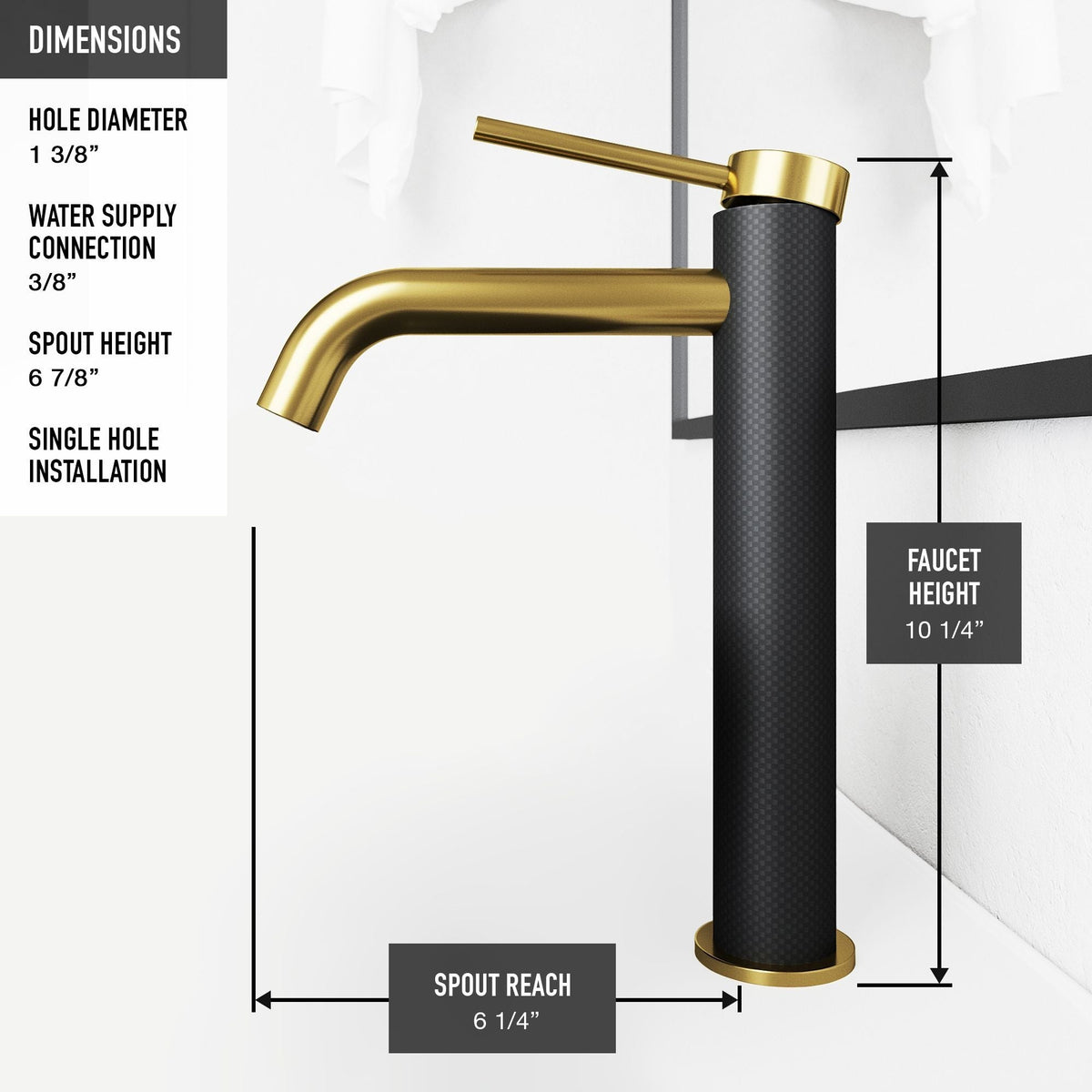 VIGO Lexington 8-in Gold/Carbon Fiber Vessel Bathroom Faucet