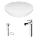 VIGO Lotus MatteStone Round White Composite Bathroom Sink/Basin Set with Amada Faucet and Pop-Up Drain