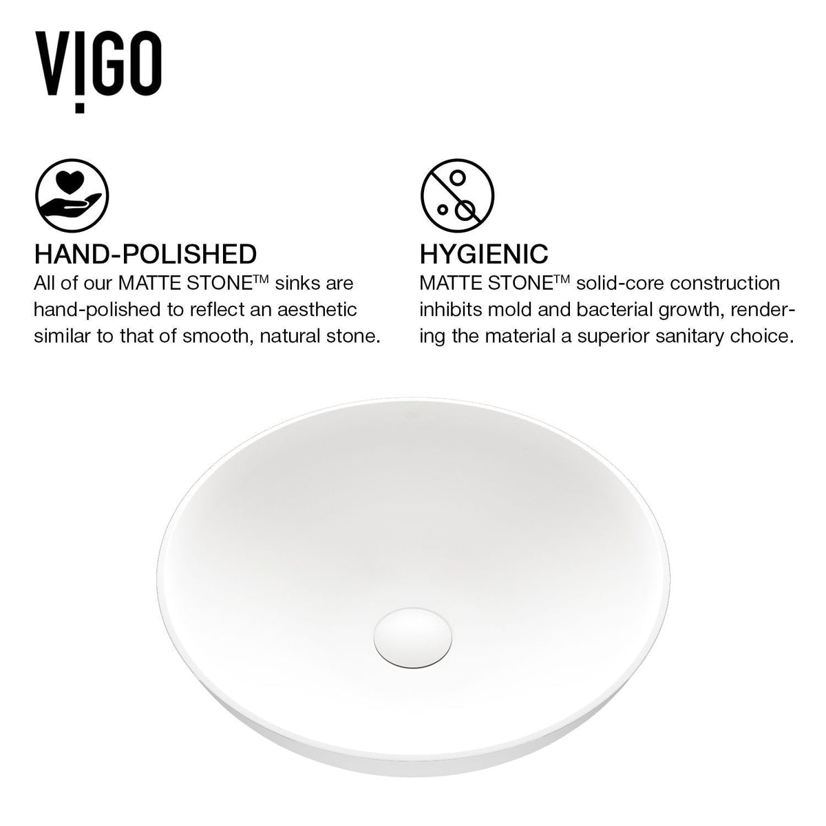 VIGO Lotus MatteStone Round White Composite Bathroom Sink/Basin Set with Amada Faucet and Pop-Up Drain